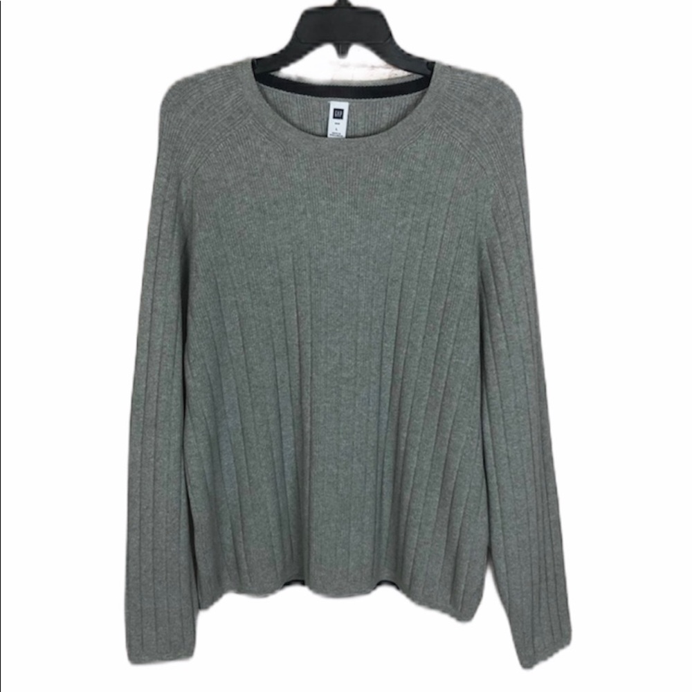 GAP Men’s Gray Wide Rib Knit Sweater Size Large Crew Neck Pullover NWOT Classic